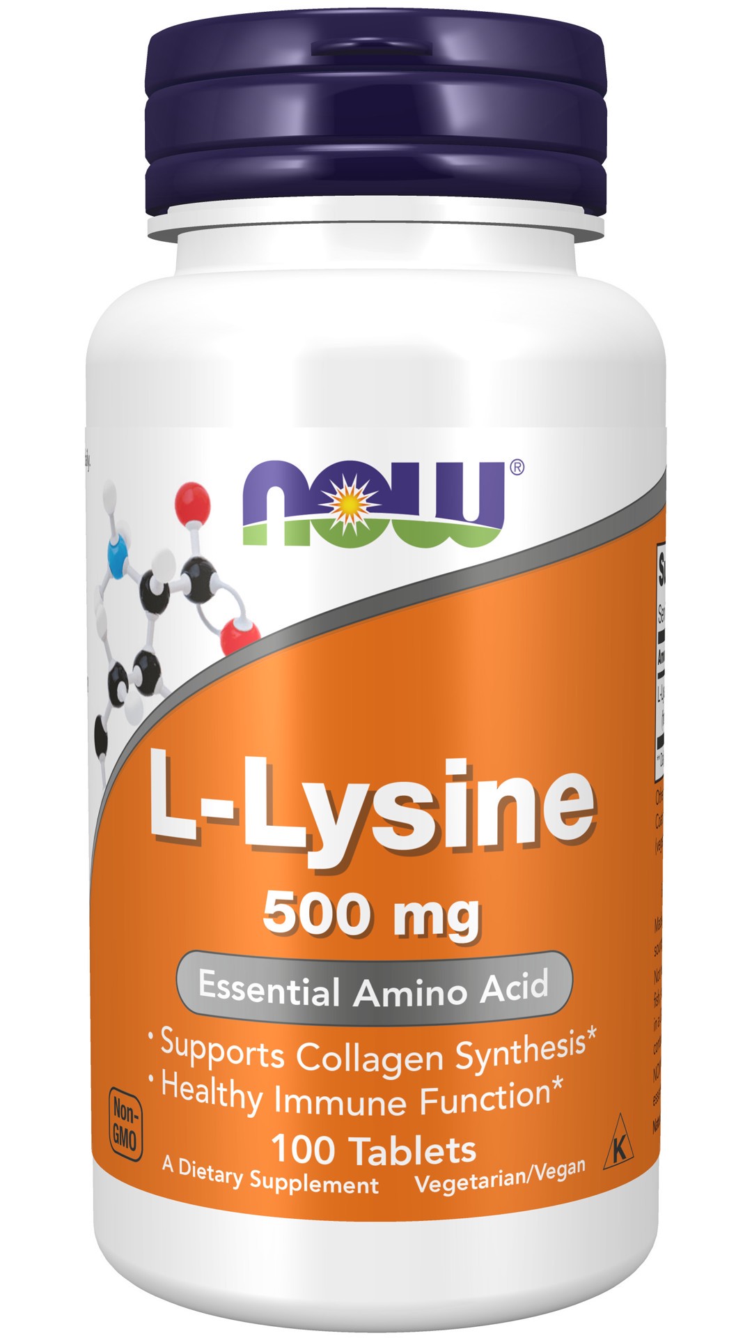 slide 1 of 4, NOW Supplements L-Lysine 500 mg - 100 Tablets, 100 ct