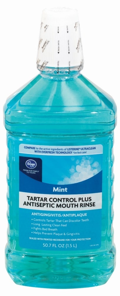 slide 1 of 1, Kroger Mint Tartar Control Plus Antiseptic Mouth Rinse, 50.7 fl oz