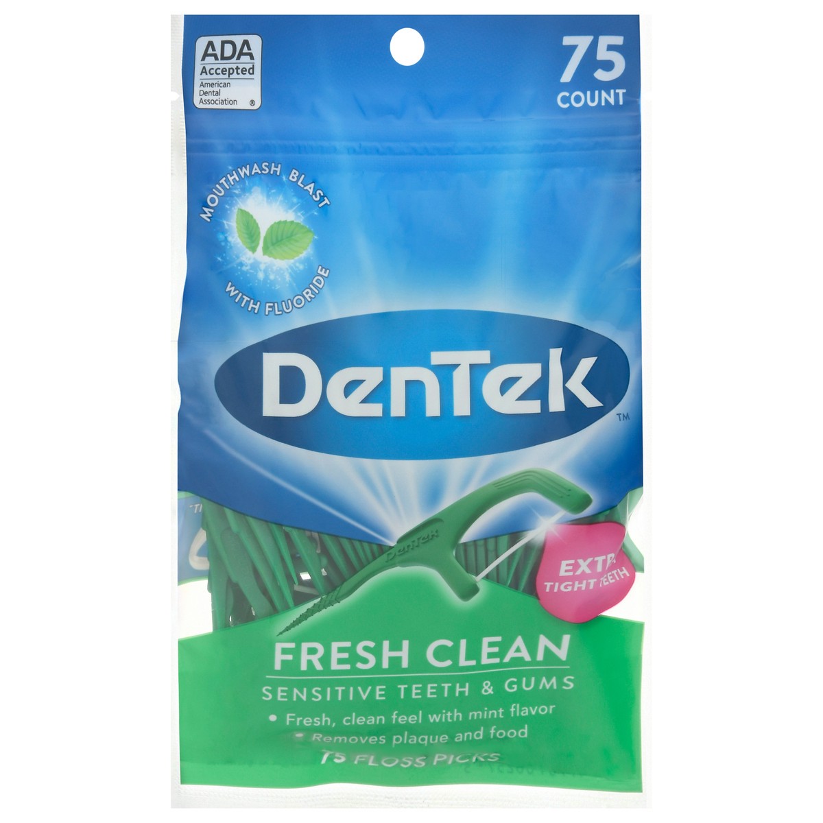 slide 3 of 9, DenTek Fresh Clean Floss Picks, For Extra Tight Teeth, 75 Count, 75 ct