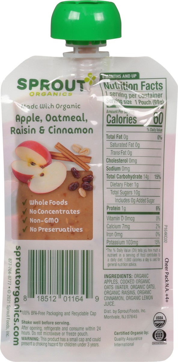 slide 3 of 13, Sprout Organics Apple, Oatmeal Raisin & Cinnamon Baby Food 3.5 oz, 3.5 oz