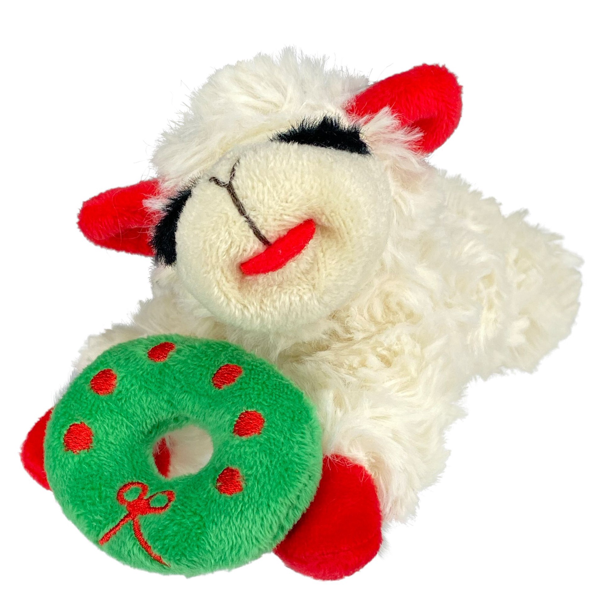 slide 1 of 1, Multipet Holiday Lamp Chop Holding Christmas Wreath Dog Toy, 1 ct
