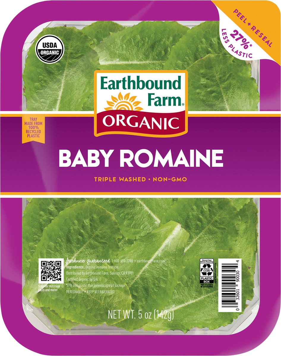 slide 3 of 3, Earthbound Farm Earth Bound Organic Baby Romaine Clamshell, 5 oz
