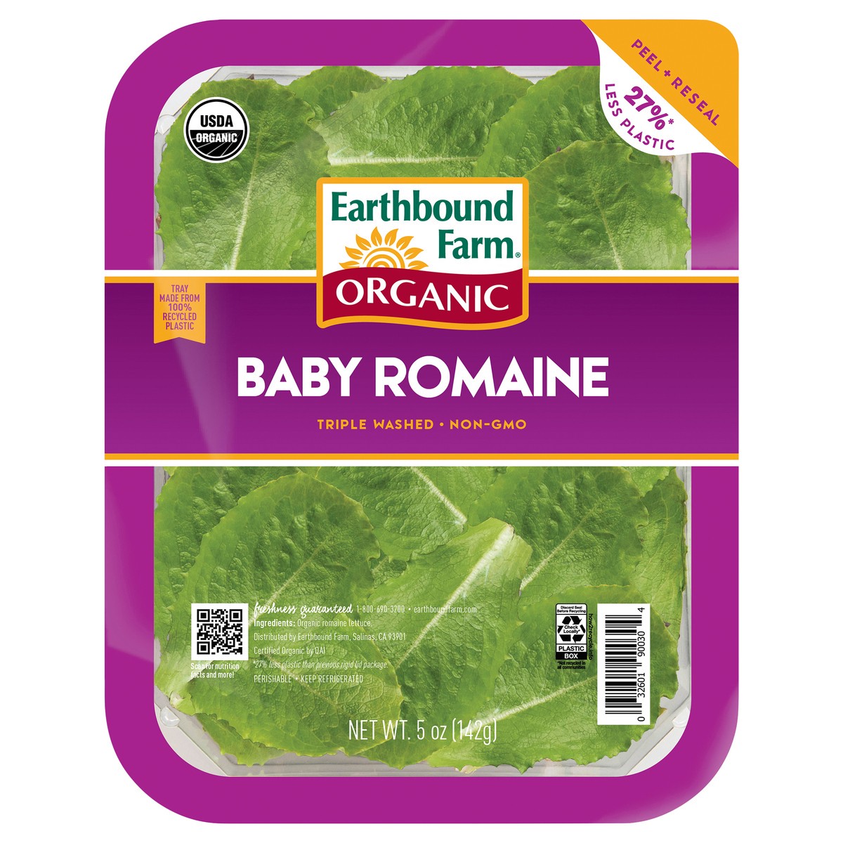 slide 1 of 3, Earthbound Farm Earth Bound Organic Baby Romaine Clamshell, 5 oz