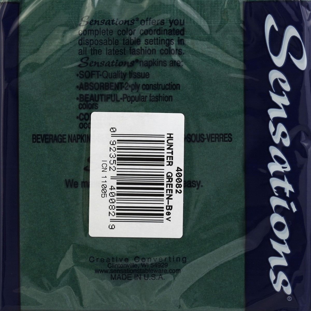 slide 6 of 6, Sensations Napkins, Beverage, Hunter Green, 2-Ply, 40 ct