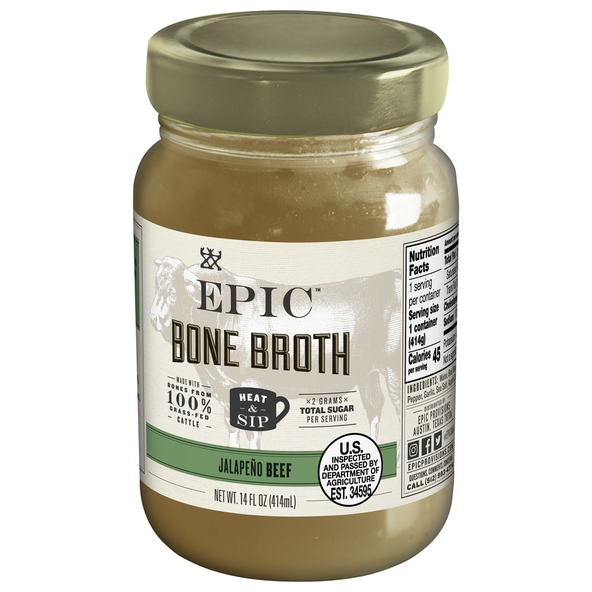 slide 2 of 9, EPIC Beef Jalapeno Sea Salt Bone Broth, Keto Friendly, Paleo Friendly, 14 fl oz, 14 fl oz