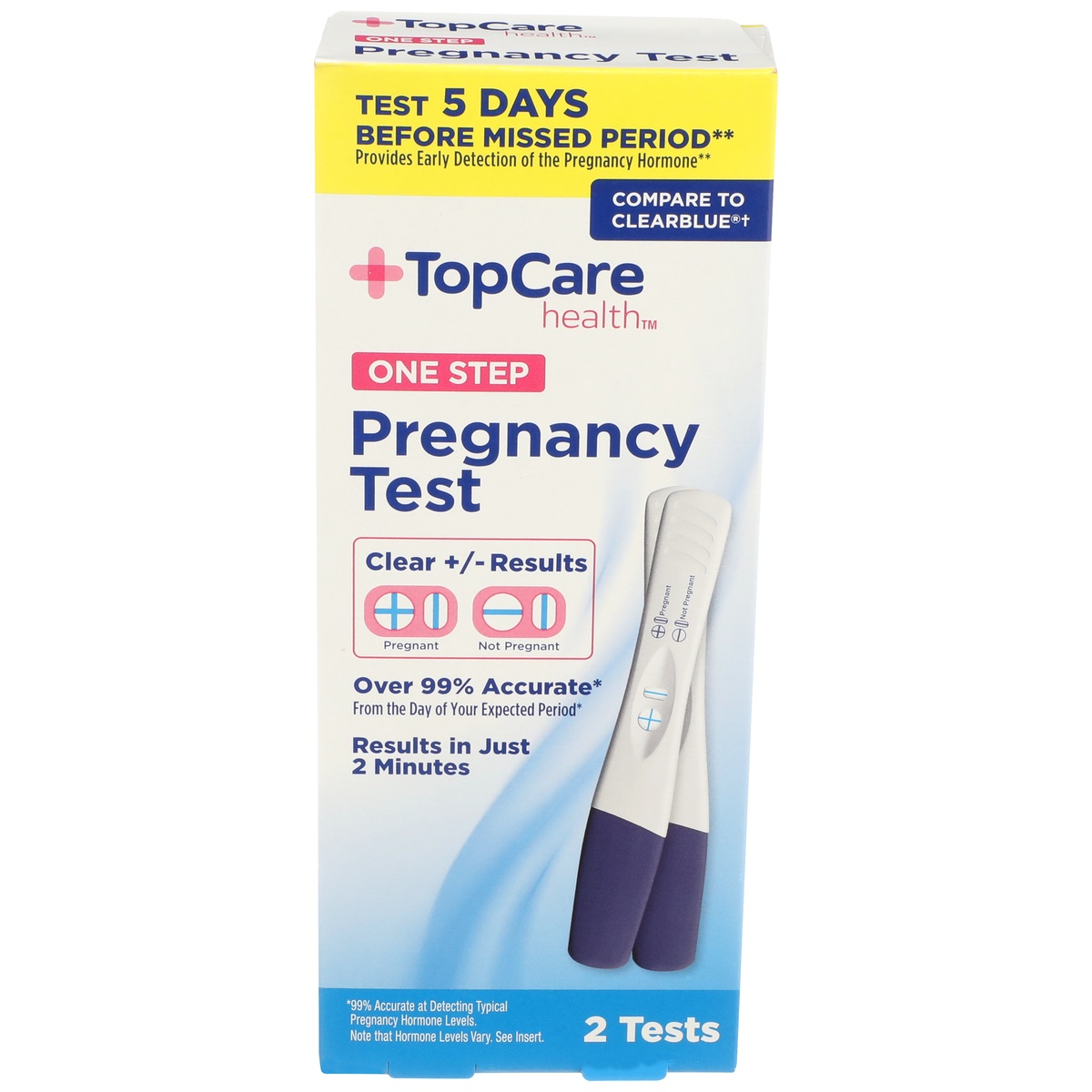 slide 1 of 1, TopCare Pregnancy Test, 2 ct