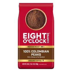 Eight O'Clock Coffee Medium Roast Ground 100% Colombian Peaks Coffee 20 oz