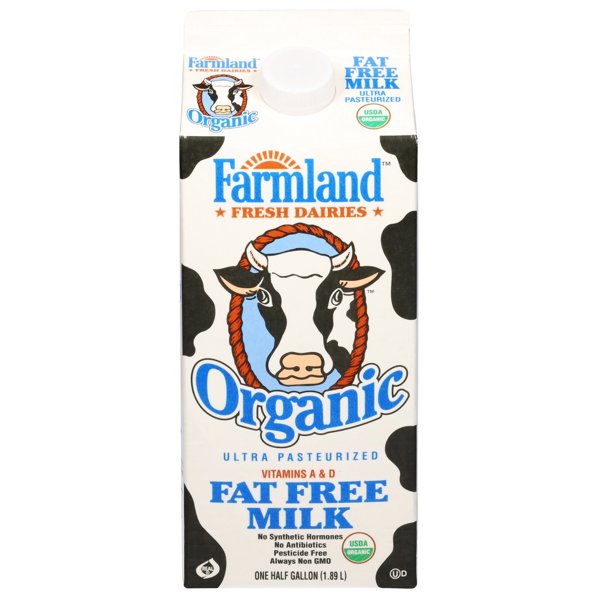 slide 4 of 13, Farmland Organic Fat Free Milk 0.5 gal, 1/2 gal