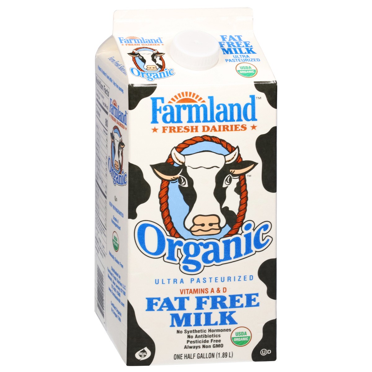 slide 5 of 13, Farmland Organic Fat Free Milk 0.5 gal, 1/2 gal