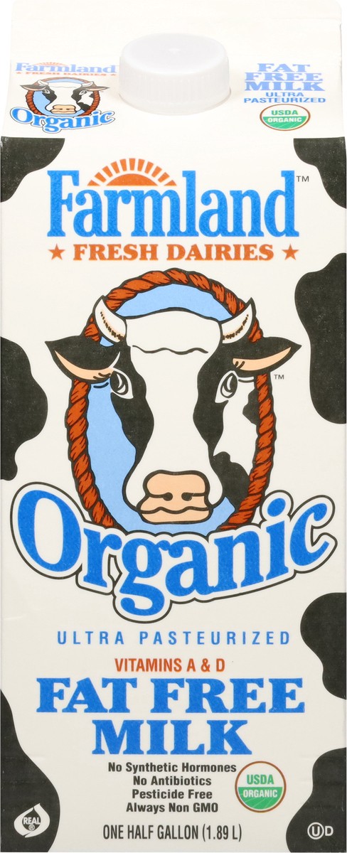 slide 6 of 13, Farmland Organic Fat Free Milk 0.5 gal, 1/2 gal