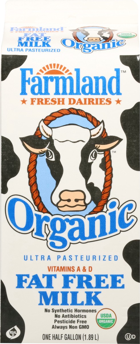 slide 7 of 13, Farmland Organic Fat Free Milk 0.5 gal, 1/2 gal