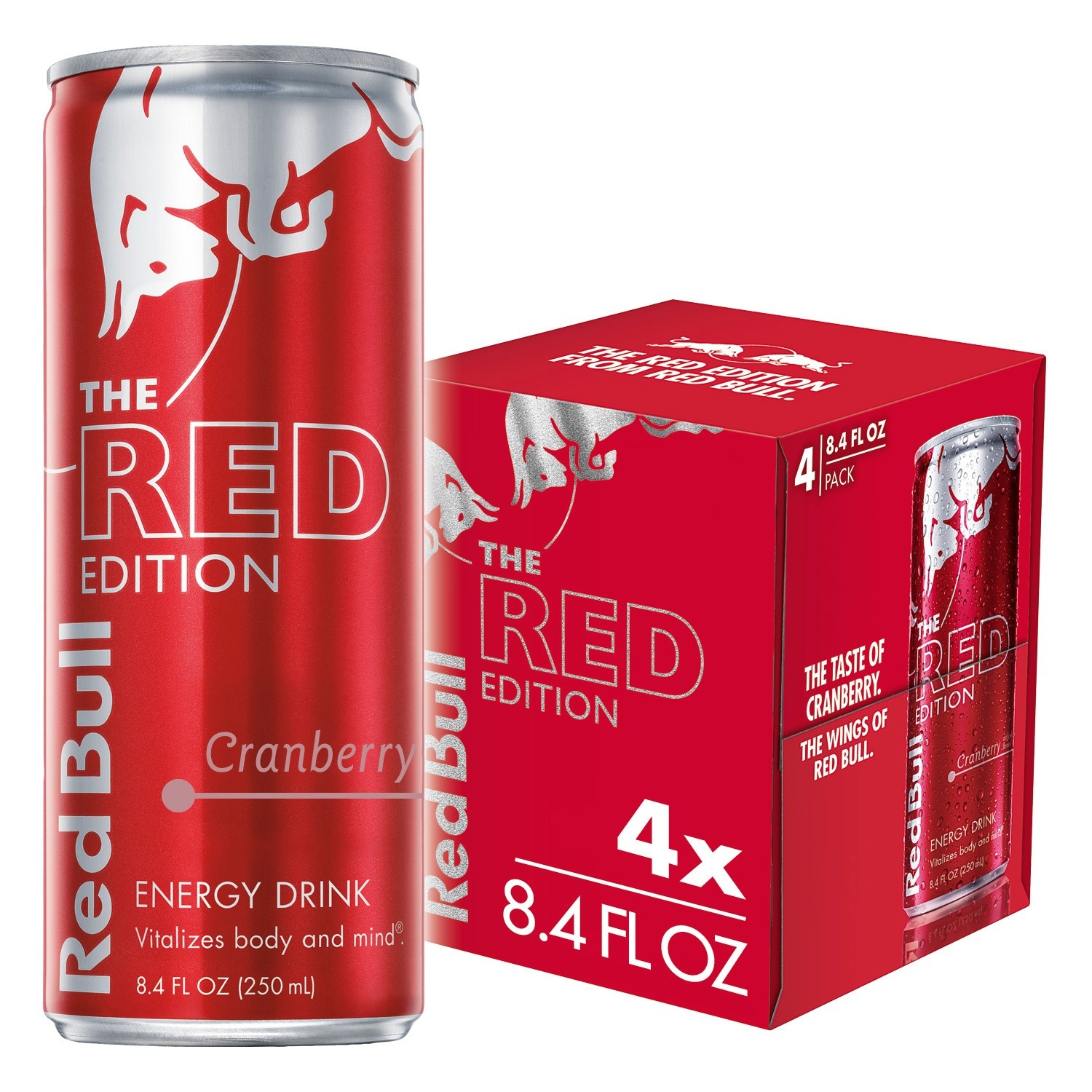 slide 1 of 8, Red Bull Red Edition Cranberry Energy Drink, 4 ct; 8.4 fl oz