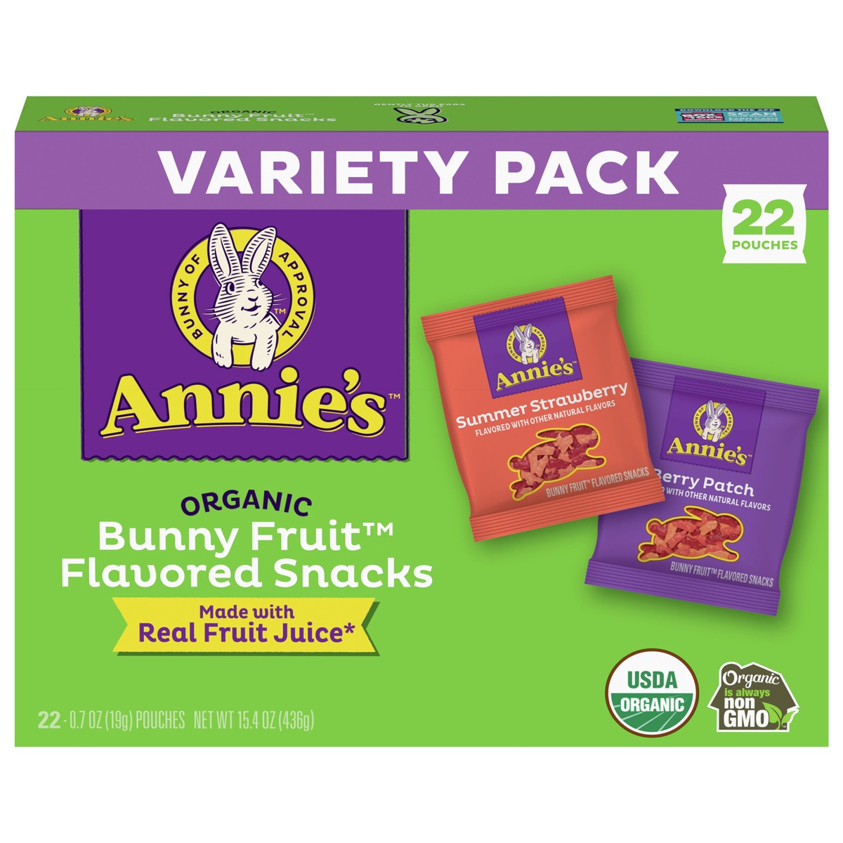 slide 13 of 13, Annie's Organic Bunny Fruit Snacks, Variety Pack, Gluten Free, 22 ct, 15.4 oz, 22 ct; 15.4 oz