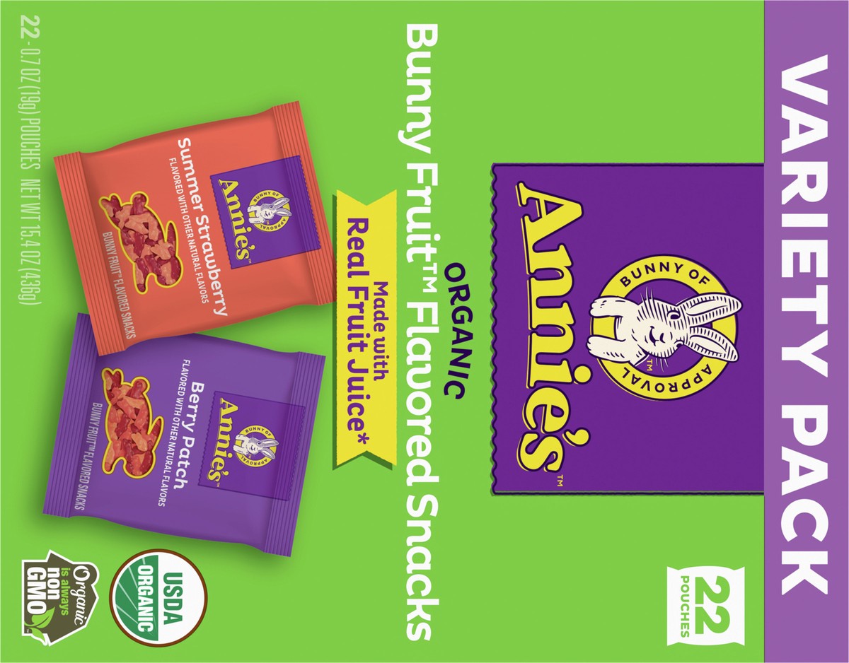 slide 10 of 13, Annie's Organic Bunny Fruit Snacks, Variety Pack, Gluten Free, 22 ct, 15.4 oz, 22 ct; 15.4 oz