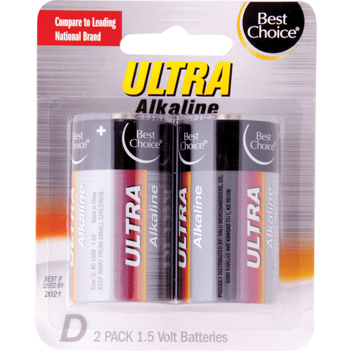 slide 1 of 1, Best Choice Ultra Alkaline D Batteries, 2 ct