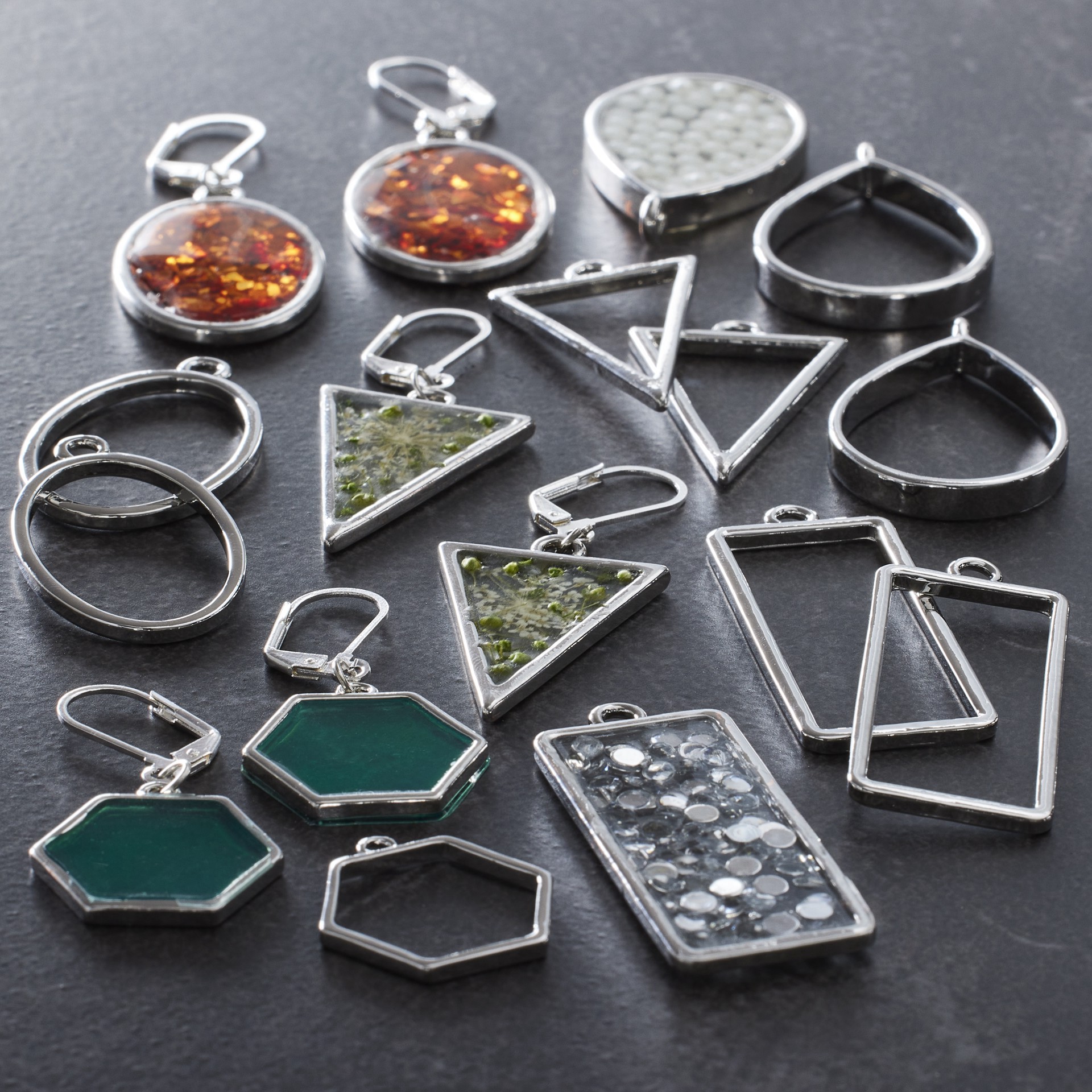 slide 2 of 5, Blue Moon Studio Uv Resin Craft Silver Simple Shapes Fillable Metal Charm Set, 0.79 in x 1.81 in x 0.08 in