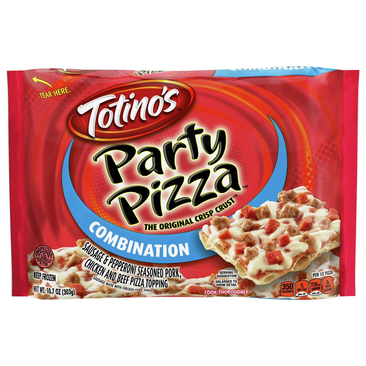 slide 1 of 1, Totino's Party Pizza, Combination, Frozen Snacks, 10.7 oz, 1 ct, 10.7 oz