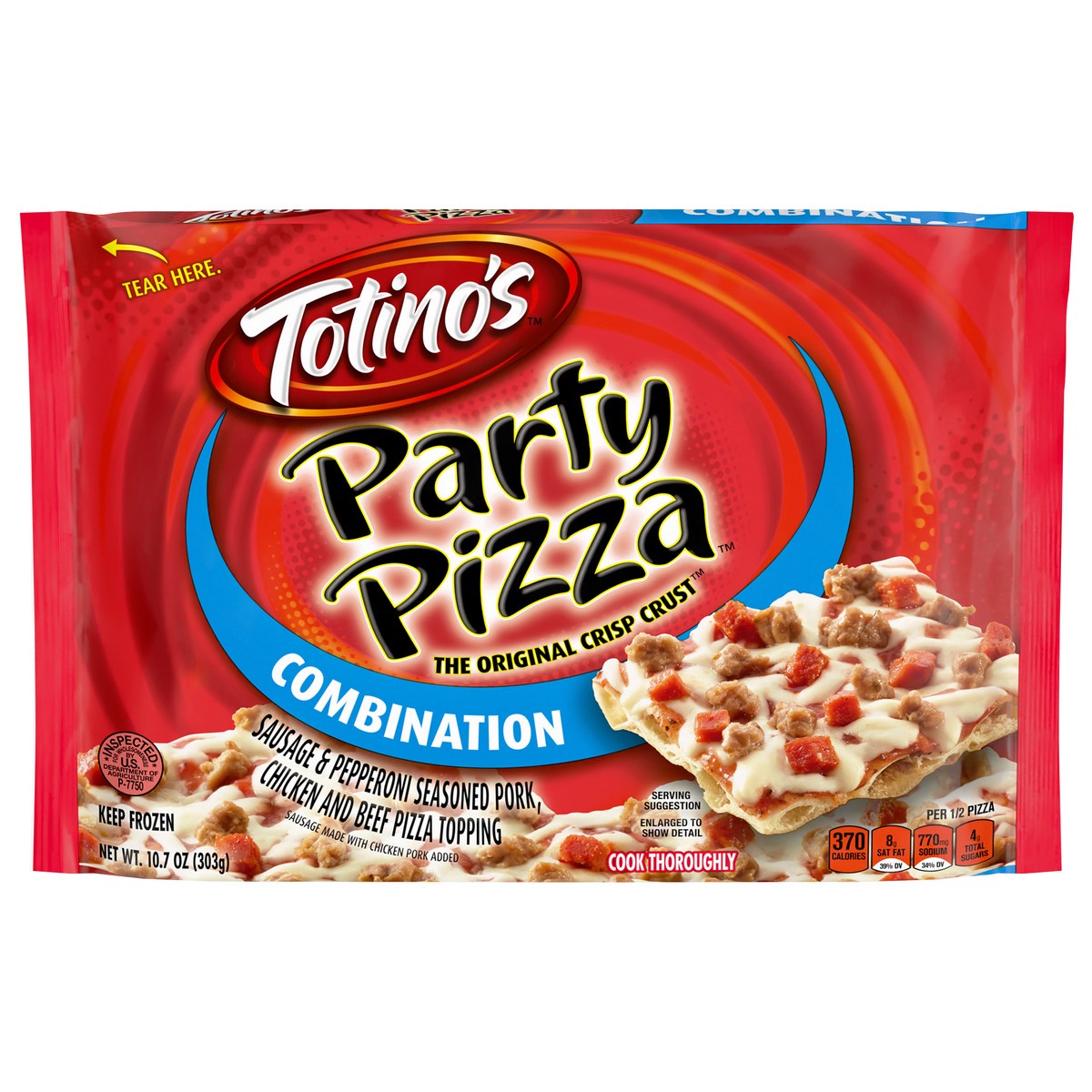 slide 1 of 9, Totino's Party Pizza, Combination, Frozen Snacks, 1 Ct, 10.7 oz, 10.7 oz