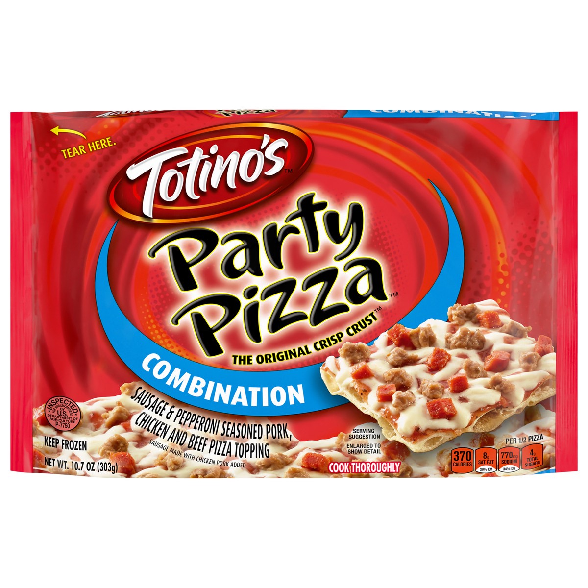 slide 1 of 9, Totino's Party Pizza, Combination, Frozen Snacks, 1 Ct, 10.7 oz, 10.7 oz