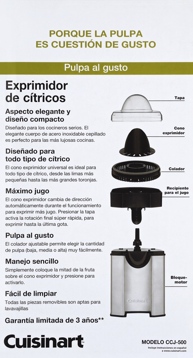 Exprimidor De Jugos De Acero Cuisinart Ccj-500 