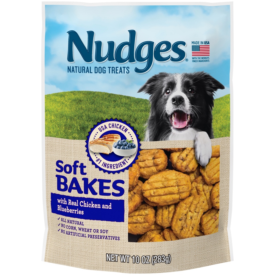 slide 1 of 1, Nudges Chicken & Blueberry Bakes Natural Dog Treats, 10 oz