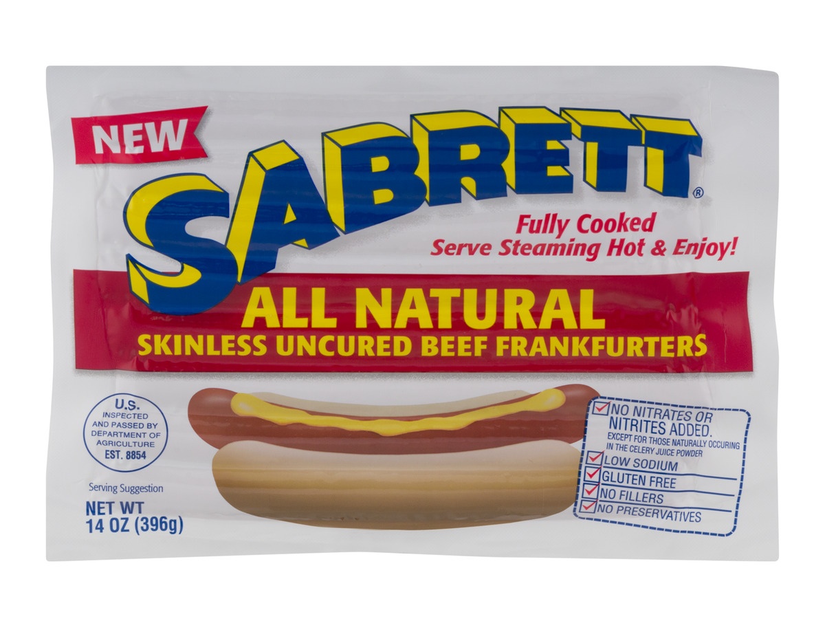slide 1 of 1, Sabrett All Natural Skinless Uncured Beef Frankfurters, 14 oz