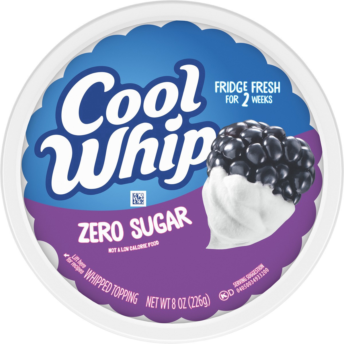 slide 9 of 9, Cool Whip Zero Sugar Whipped Topping Lid (66849-00001 - C34343379) 8 oz (227g) English, 8 oz