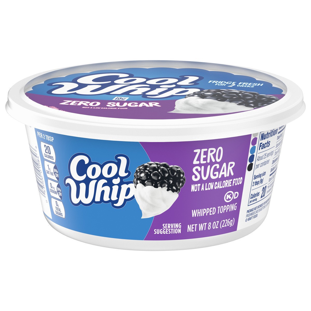 slide 8 of 9, Cool Whip Zero Sugar Whipped Topping Lid (66849-00001 - C34343379) 8 oz (227g) English, 8 oz