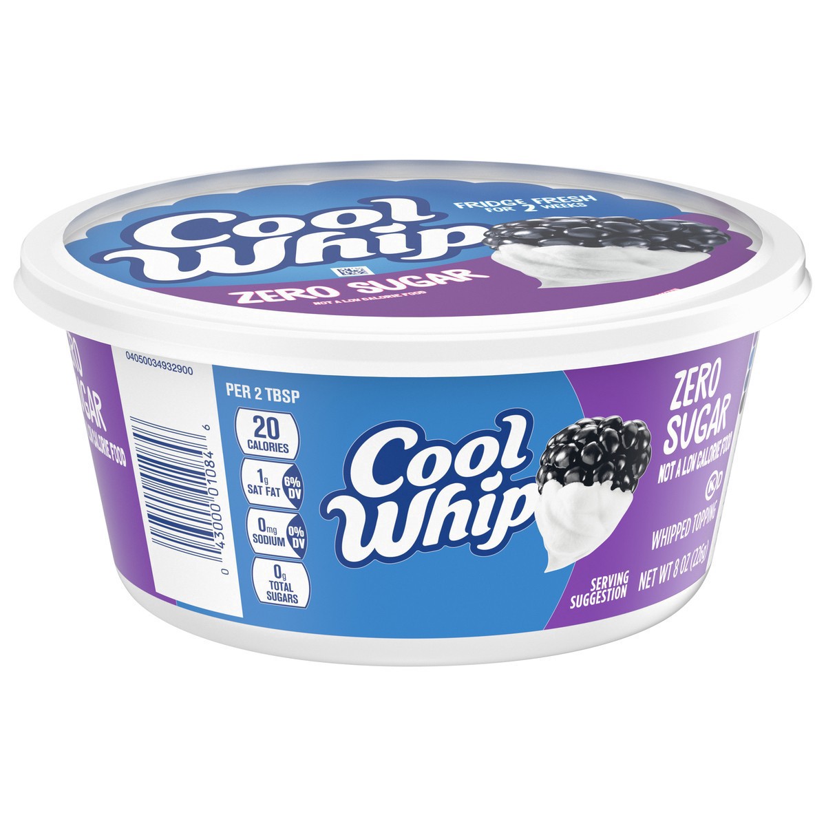 slide 2 of 9, Cool Whip Zero Sugar Whipped Topping Lid (66849-00001 - C34343379) 8 oz (227g) English, 8 oz