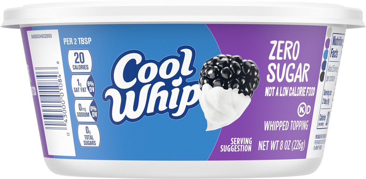 slide 5 of 9, Cool Whip Zero Sugar Whipped Topping Lid (66849-00001 - C34343379) 8 oz (227g) English, 8 oz