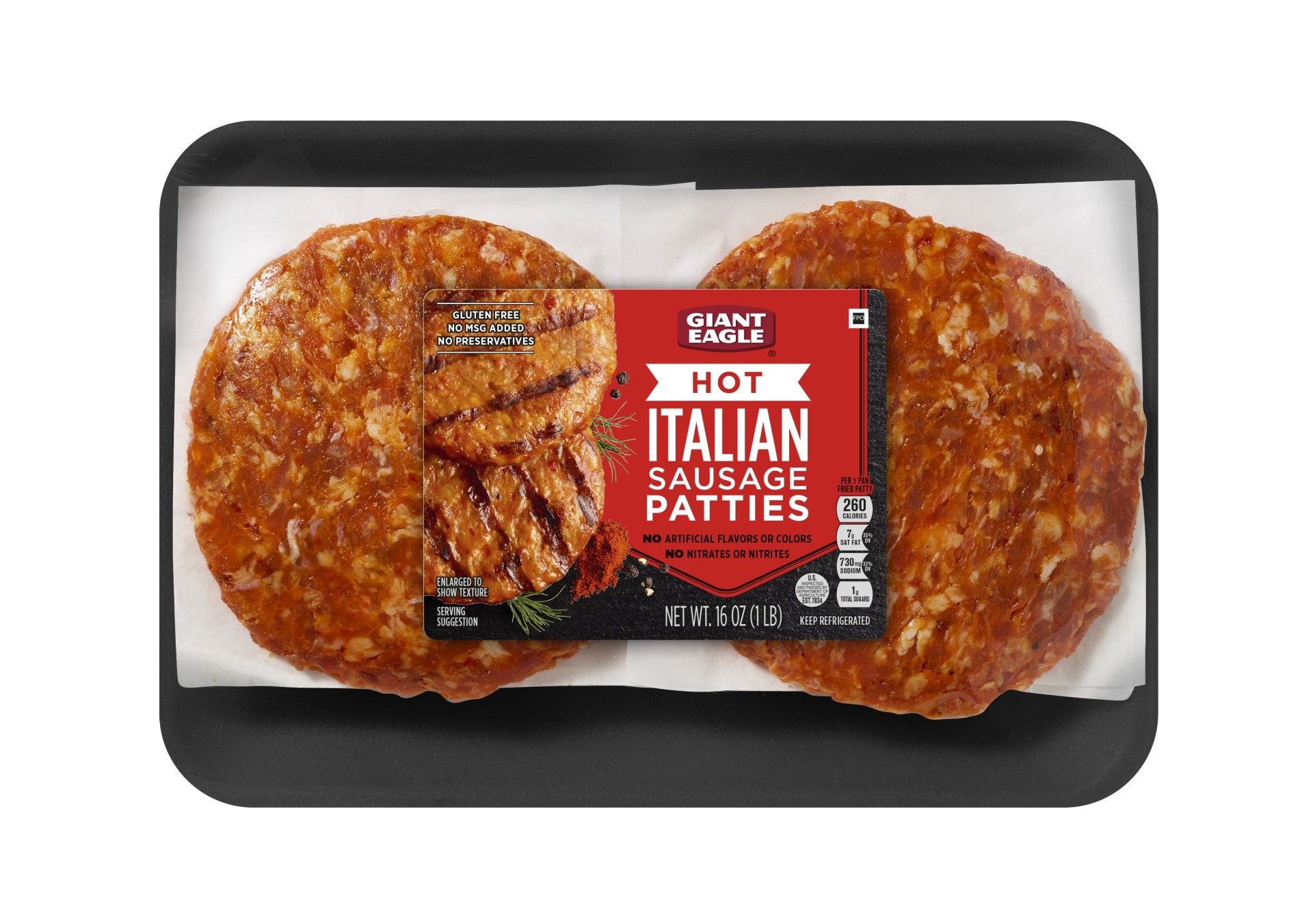 slide 1 of 1, Giant Eagle Italian Sausage Patties, Hot, 16 oz