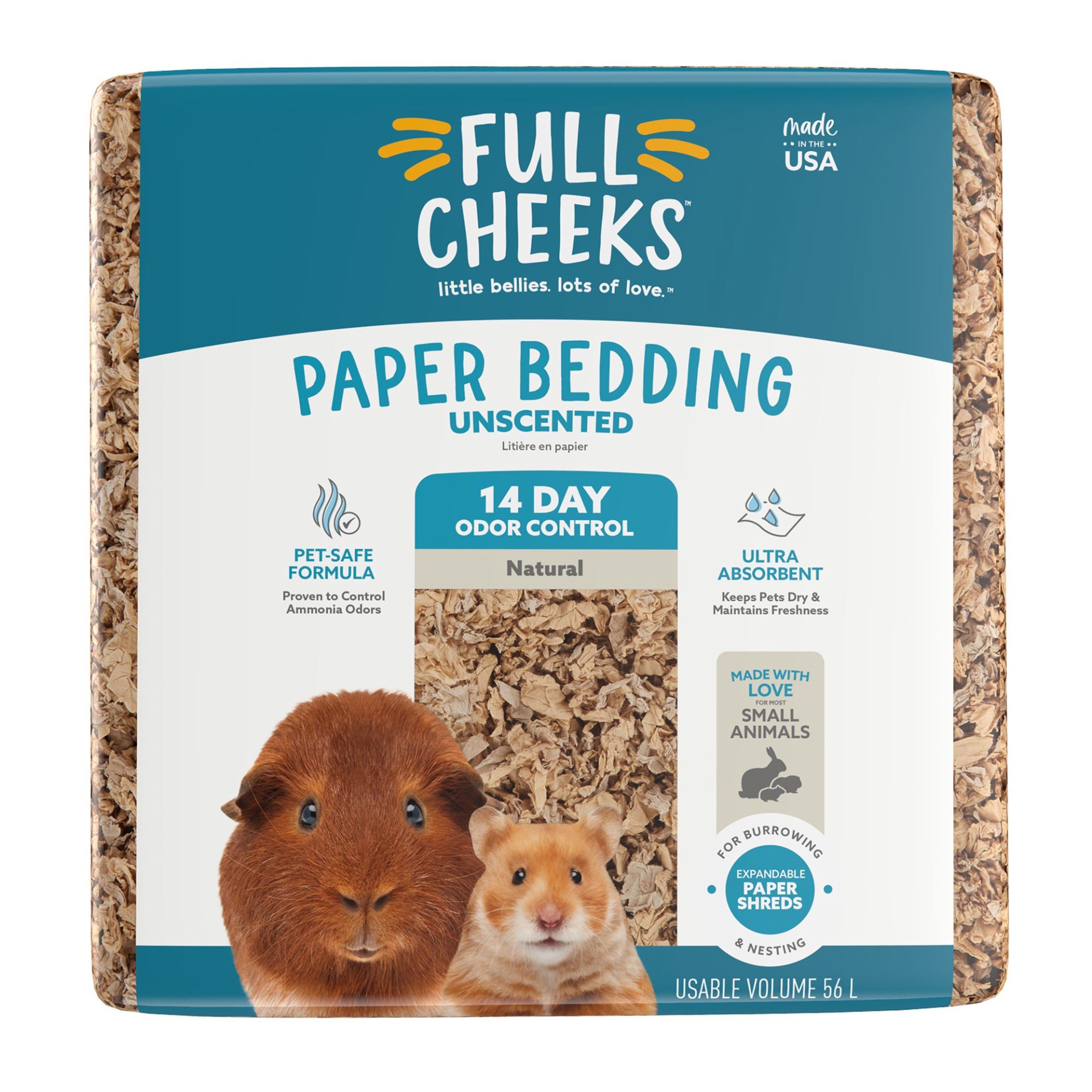 slide 1 of 1, Full Cheeks Odor Control Small Pet Paper Bedding - Natural, 56 liter