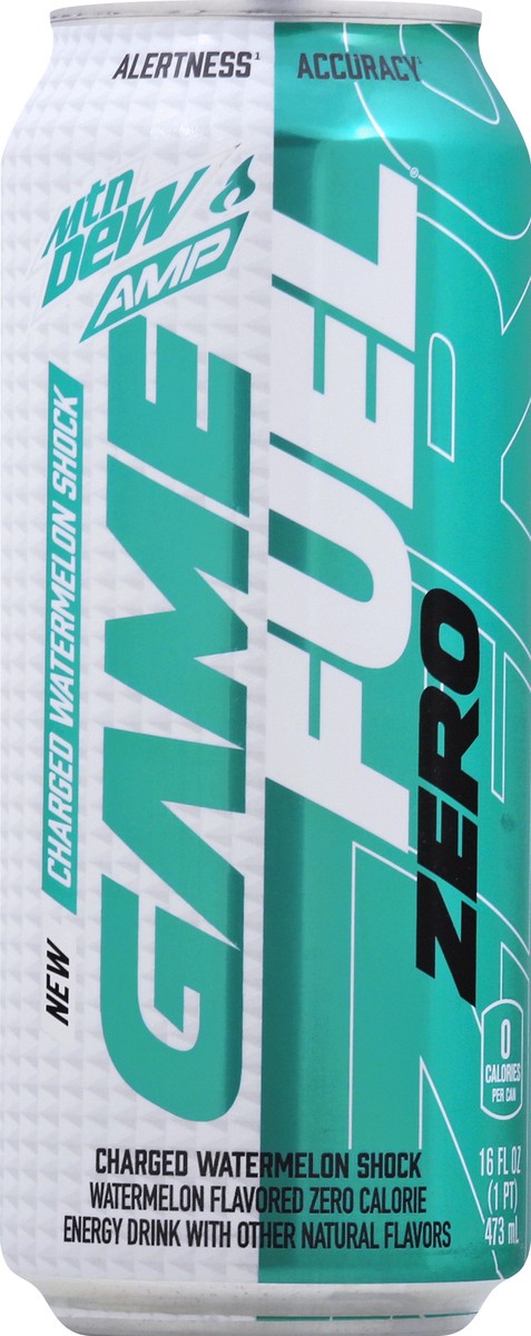 slide 7 of 8, Mountain Dew Game Fuel Zero Calorie Energy Drink Watermelon Flavored - 16 oz, 1 ct
