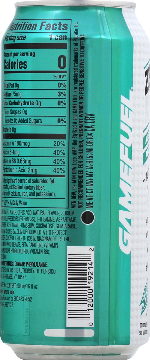 slide 3 of 8, Mountain Dew Game Fuel Zero Calorie Energy Drink Watermelon Flavored - 16 oz, 1 ct