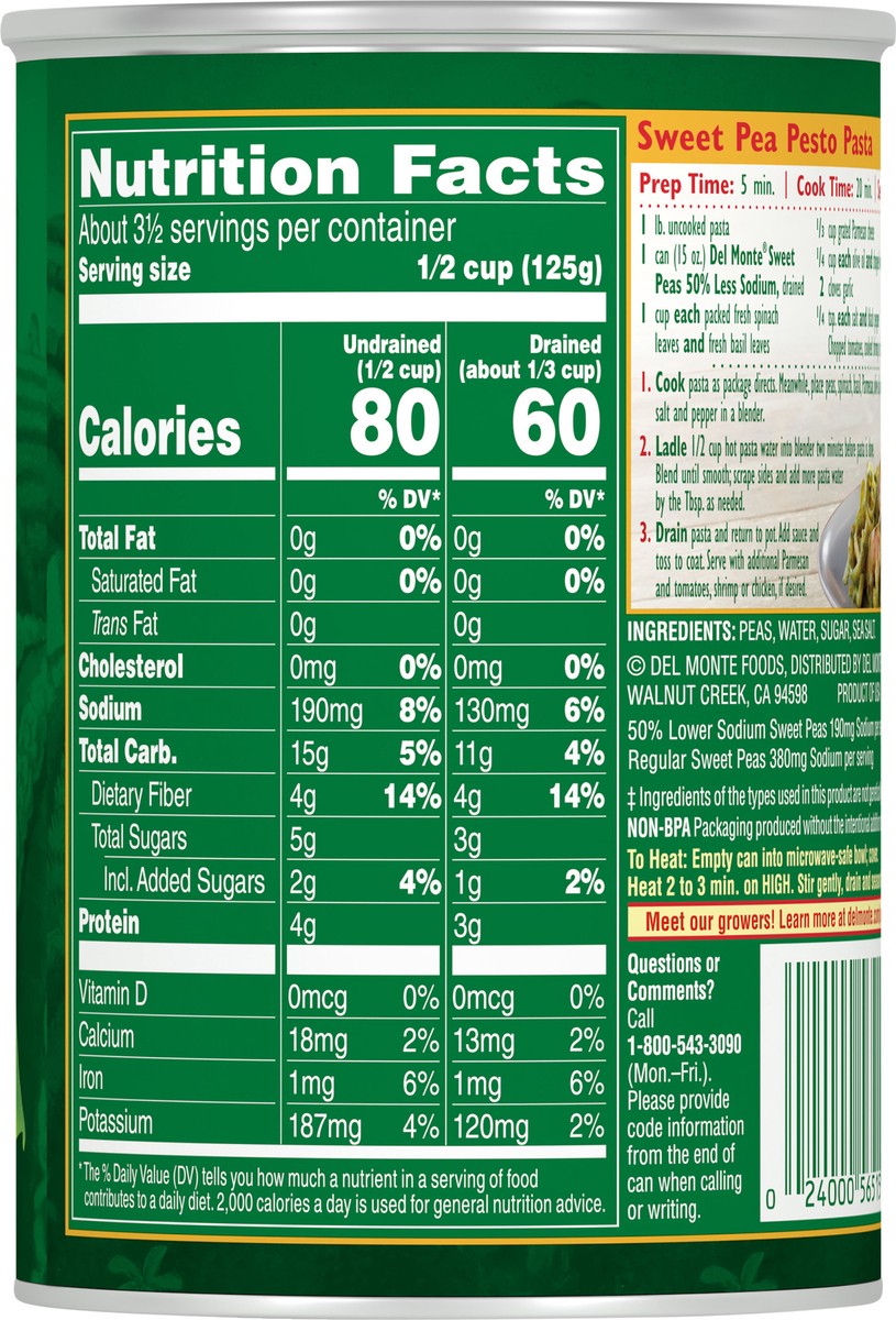 slide 5 of 6, Del Monte Fresh Cut Low Sodium Sweet Peas, 15 oz