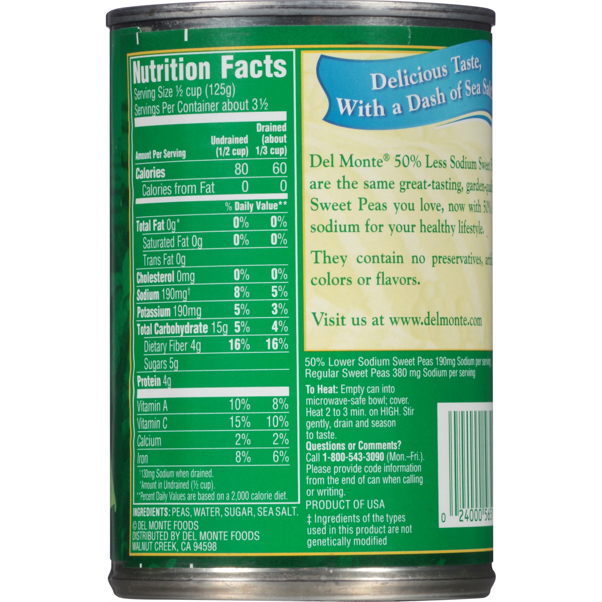 Del Monte Fresh Cut Low Sodium Sweet Peas 15 oz | Shipt