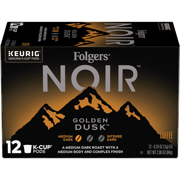 slide 1 of 1, Folgers Noir Golden Dusk Medium Dark Roast Ground Coffee K-Cup Pods, 12 ct