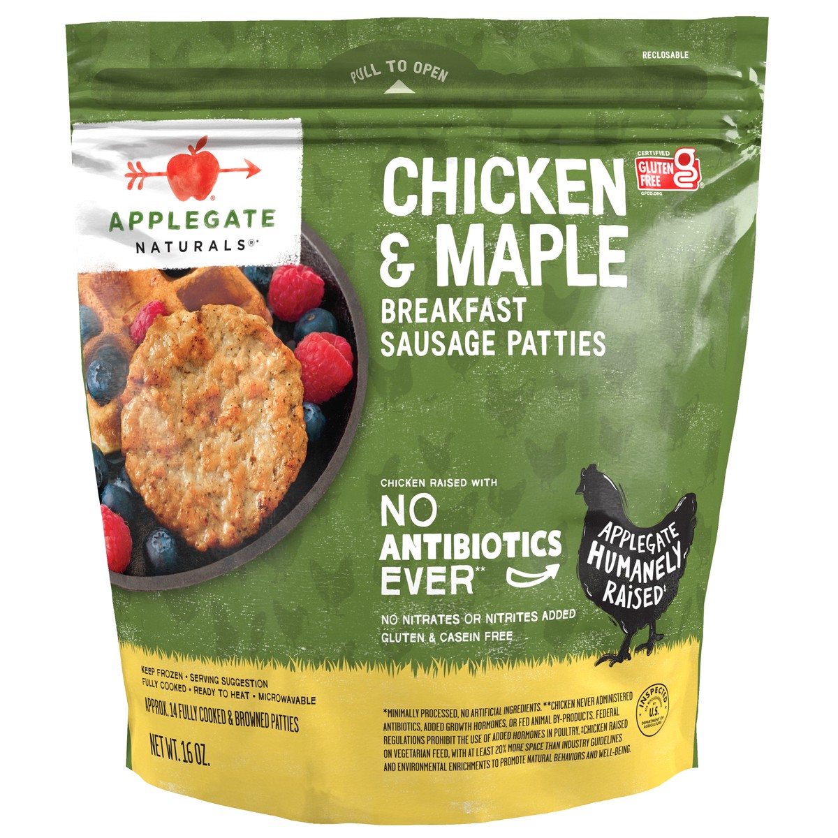 slide 1 of 9, Applegate Chicken & Maple Breakfast Sausage Patties (Frozen), 16 oz