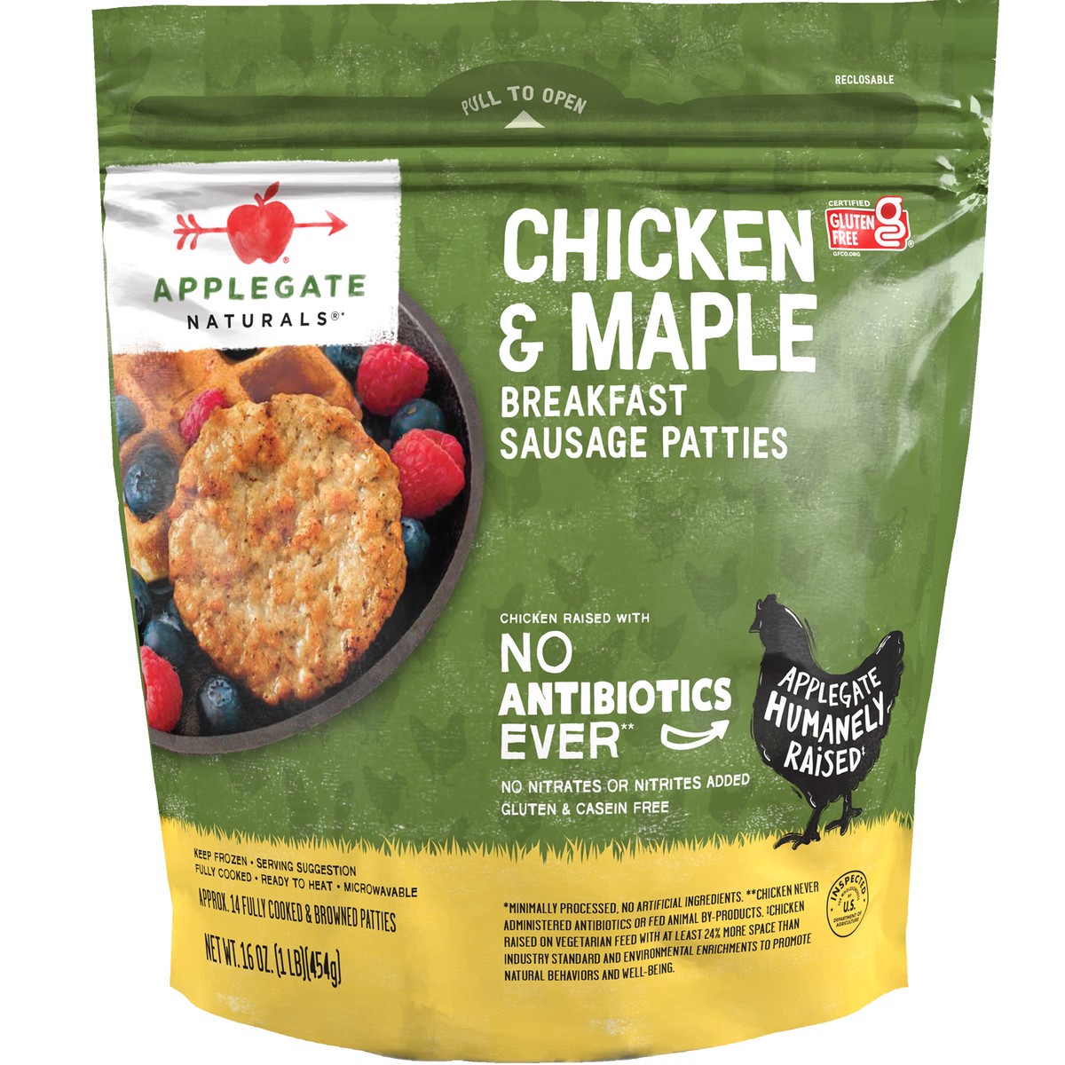 slide 4 of 9, Applegate Chicken & Maple Breakfast Sausage Patties (Frozen), 16 oz