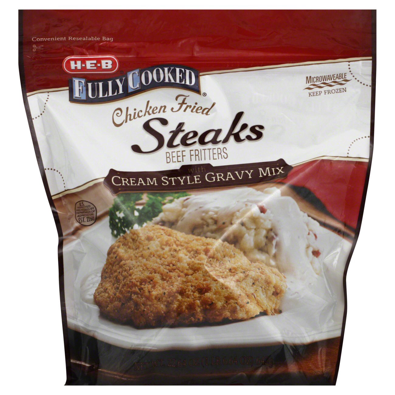 slide 1 of 1, H-E-B Fully Cooked Chicken Fried Steaks with Cream Style Gravy Mix, 22.6 oz