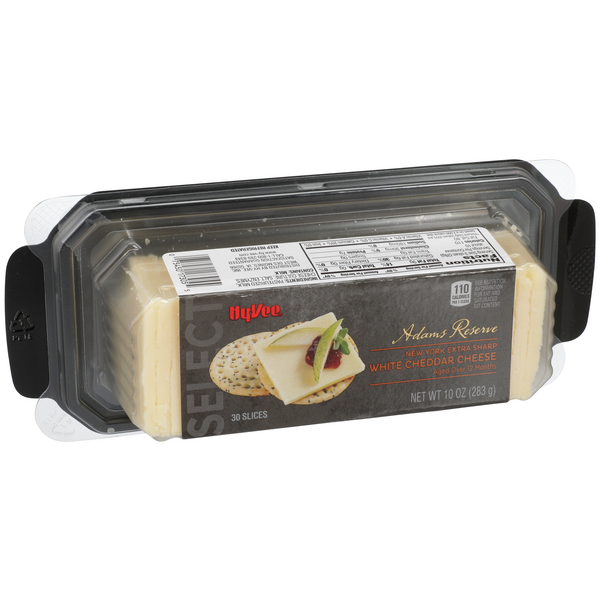 slide 1 of 1, Hy-vee Select Adams Reserve, New York Extra Sharp White Cheddar Cheese Slices, 30 ct