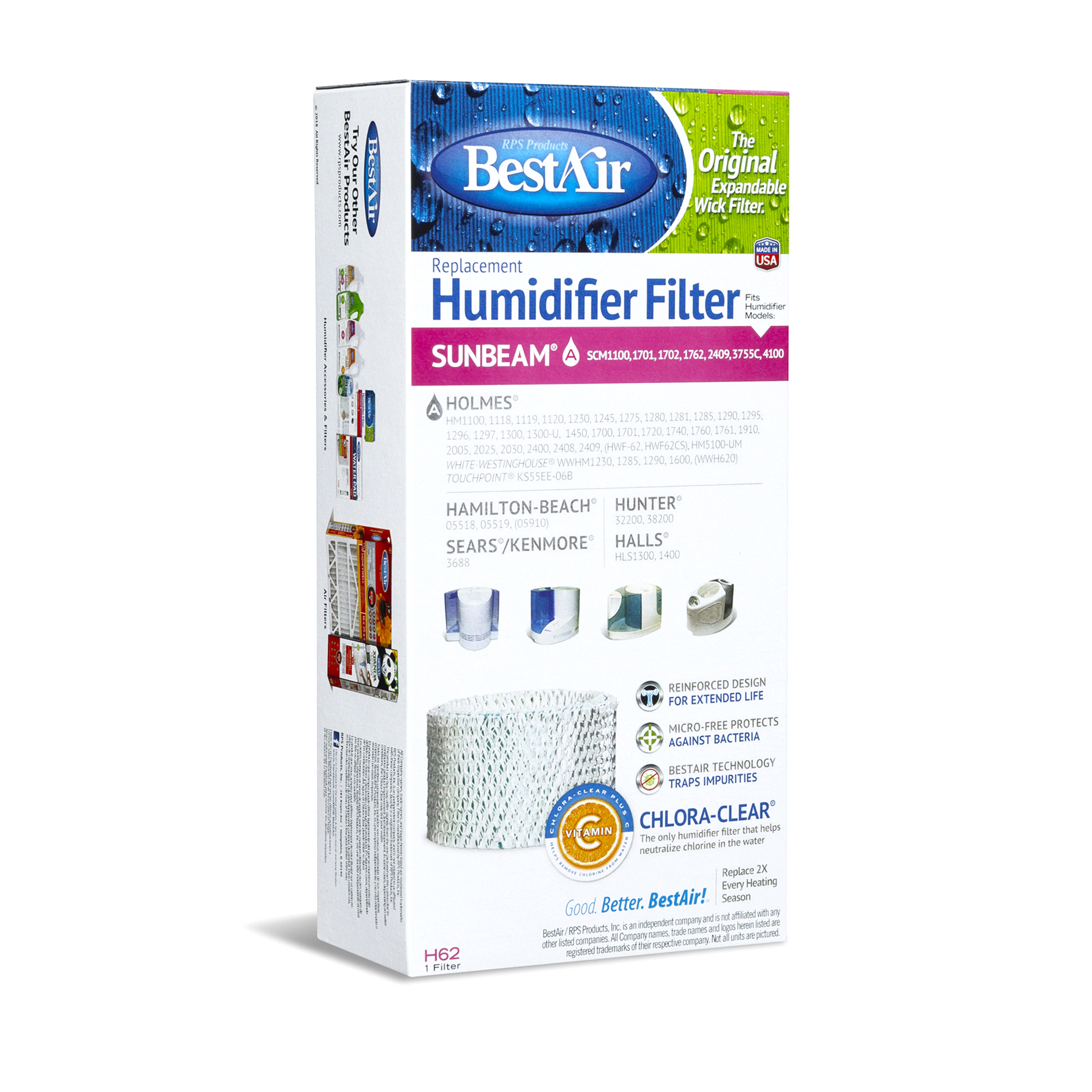 slide 4 of 5, BestAir Extended Life Humidifier Filter, H62, 1 ct