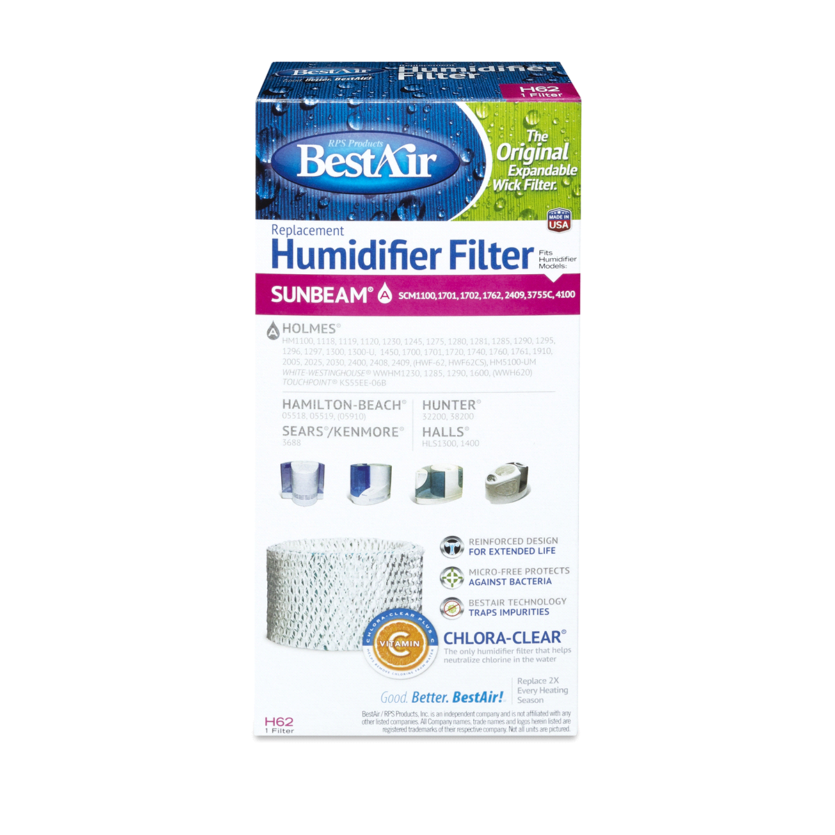 slide 1 of 5, BestAir Extended Life Humidifier Filter, H62, 1 ct