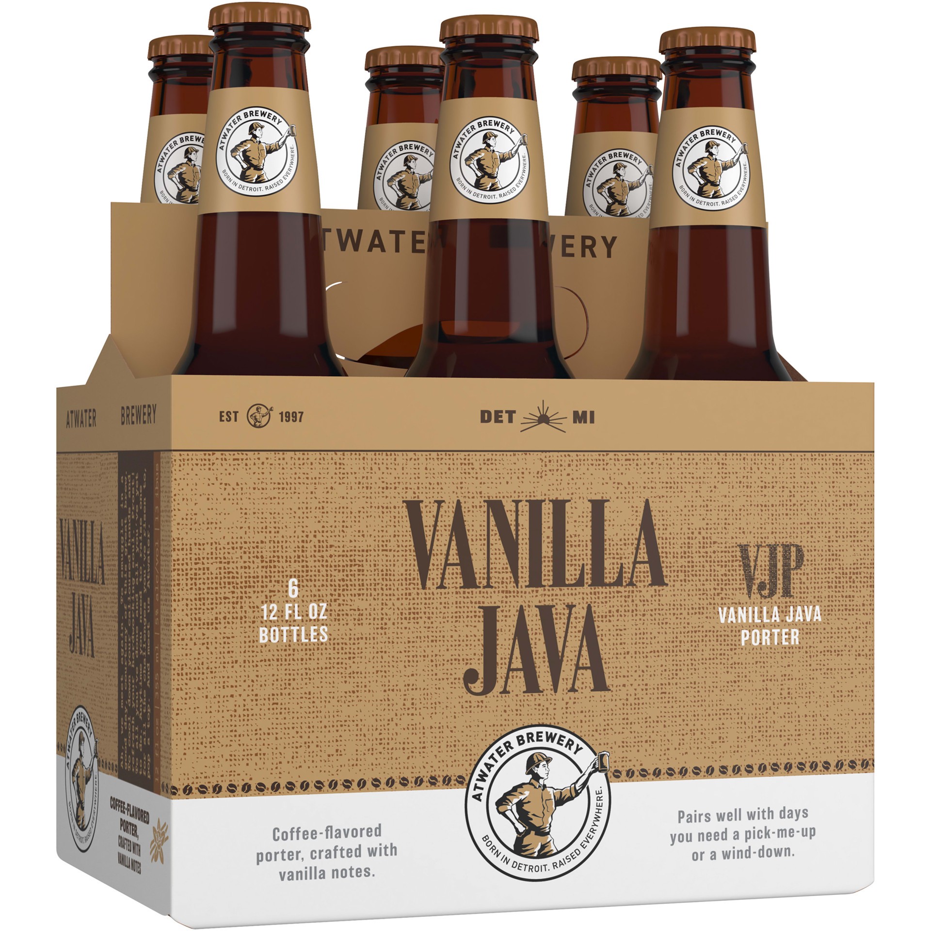 slide 3 of 5, Atwater Vanilla Java Porter Craft Beer, 5% ABV, 6 pack, 12-oz beer bottles, 12 fl oz