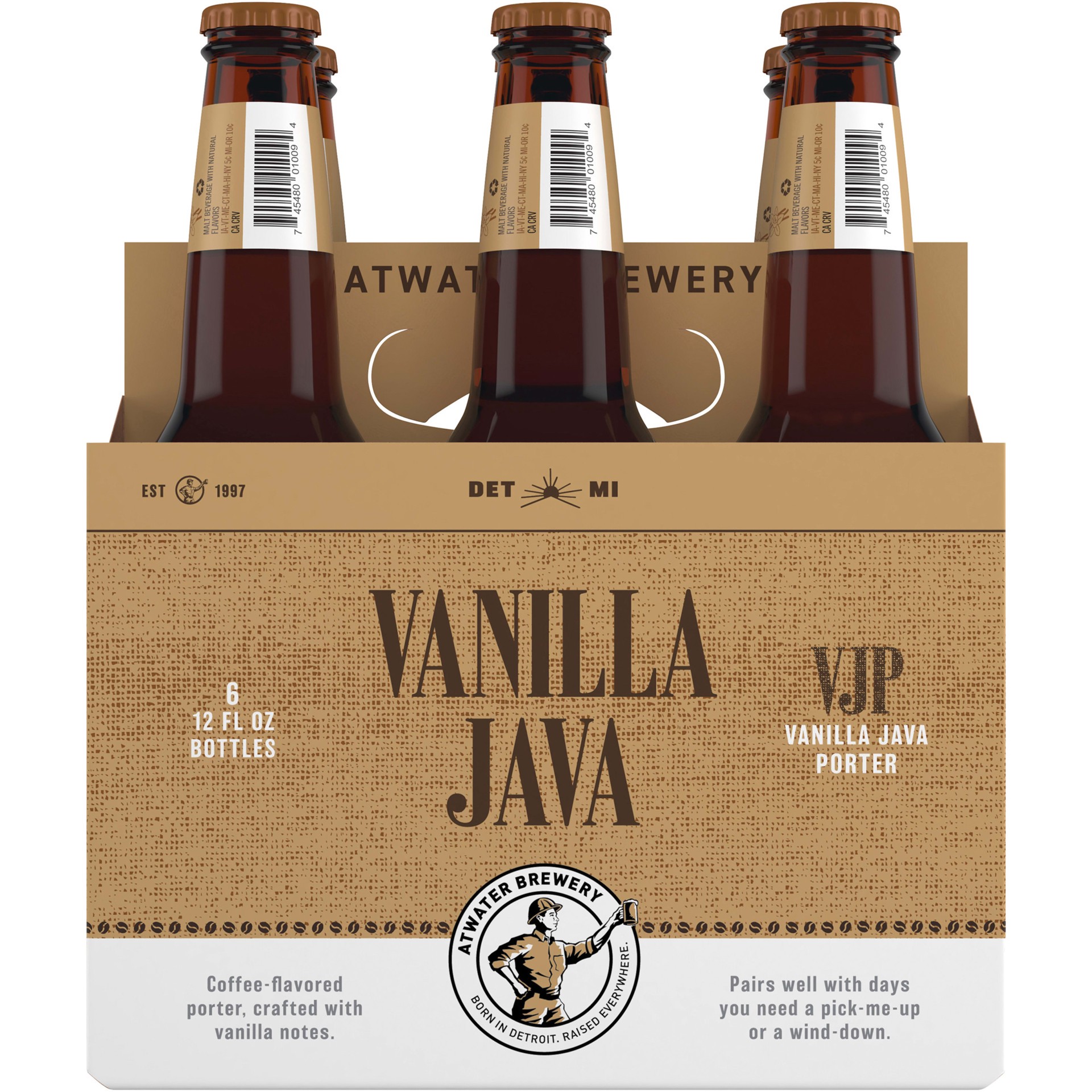 slide 2 of 5, Atwater Vanilla Java Porter Craft Beer, 5% ABV, 6 pack, 12-oz beer bottles, 12 fl oz