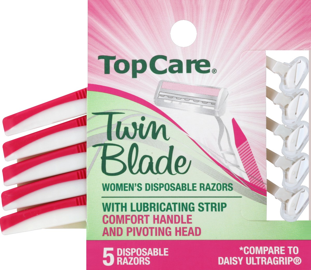 slide 5 of 6, TopCare Twin Blade Women's Disposable Razors With Lubricating Strip, 5 ct