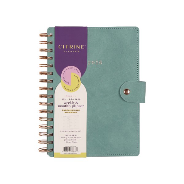 slide 4 of 10, 2026 Citrine Monthly/Weekly Small Customizable Twin Loop Planner, 5-3/4"" x 8"", Sage, January To December, PZ0027S015, 1 ct