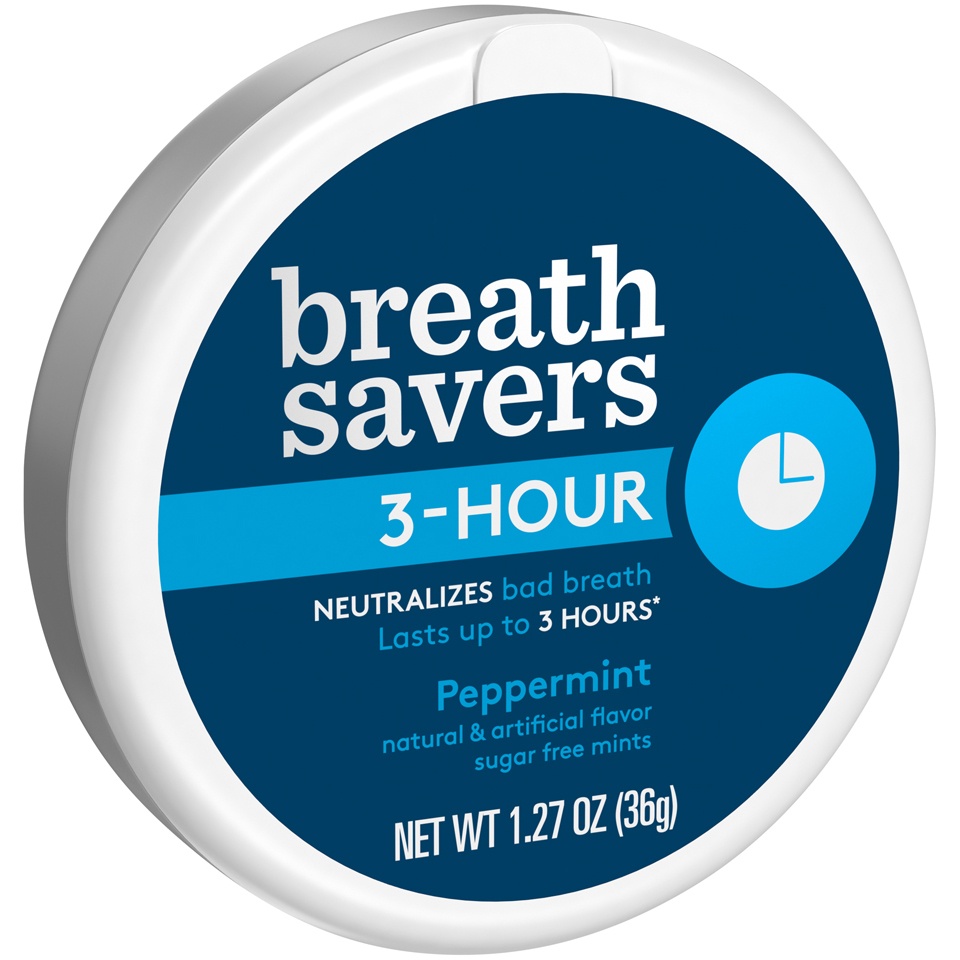 slide 1 of 1, Hershey's Breath Savers 3-Hour Peppermint Sugar Free Mints, 1.27 oz