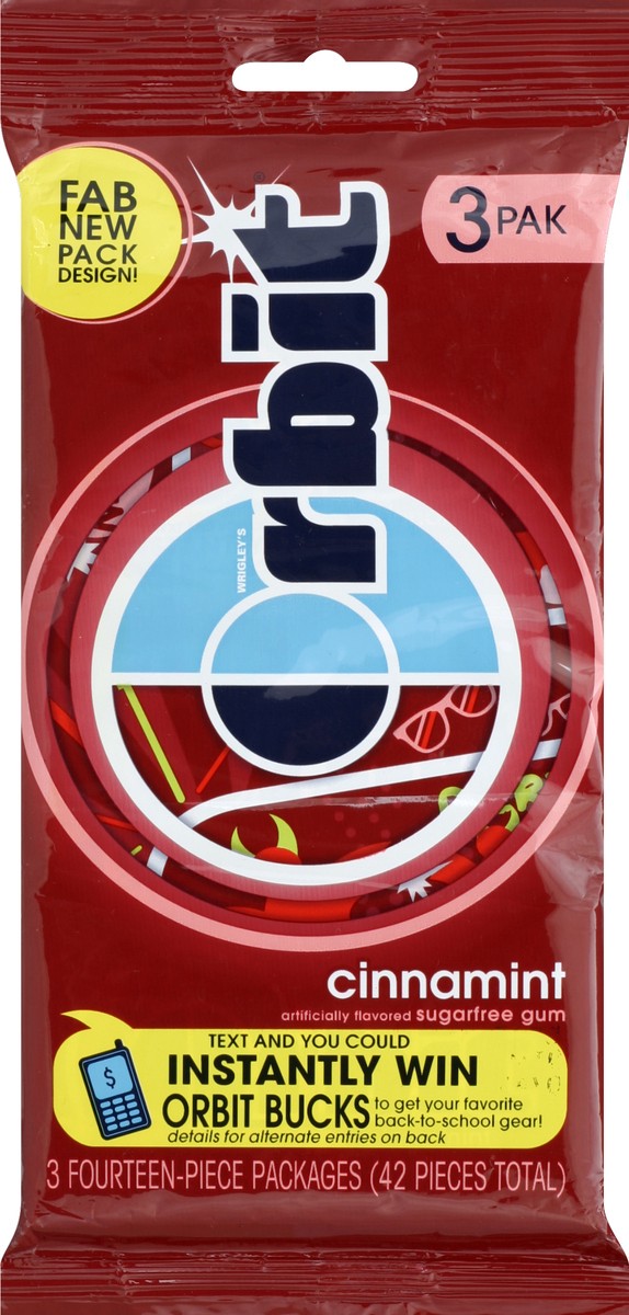 slide 5 of 6, Orbit Cinnamon Sugarfree Gum, multipack (3 packs total), 3 pc