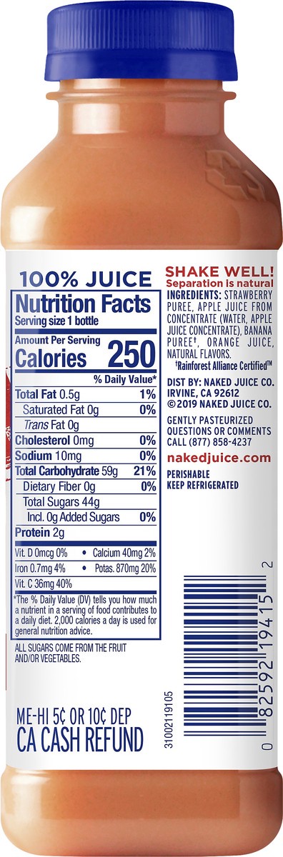 slide 5 of 7, Naked 100% Juice Strawberry Banana, 15.2 fl oz, 15.2 fl oz